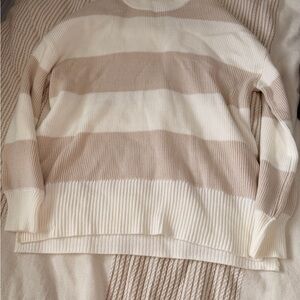 moon & madison Beige and White Striped Sweater